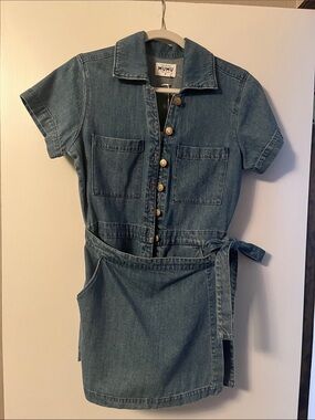 Show Me Your MuMu Denim Short Sleeve Romper Dress in Blue
